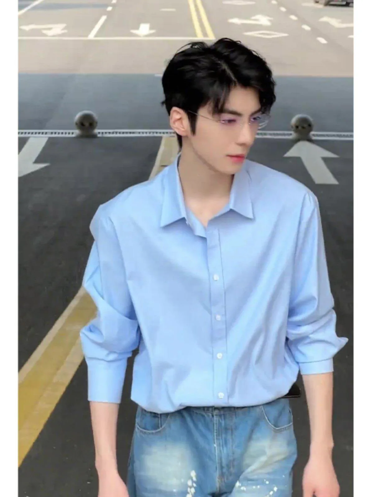 Men's Long Sleeve Pure Color Shirt Casual Style Loose Fit Button up Youth Trend Spring Season Regular Length Casual Wear