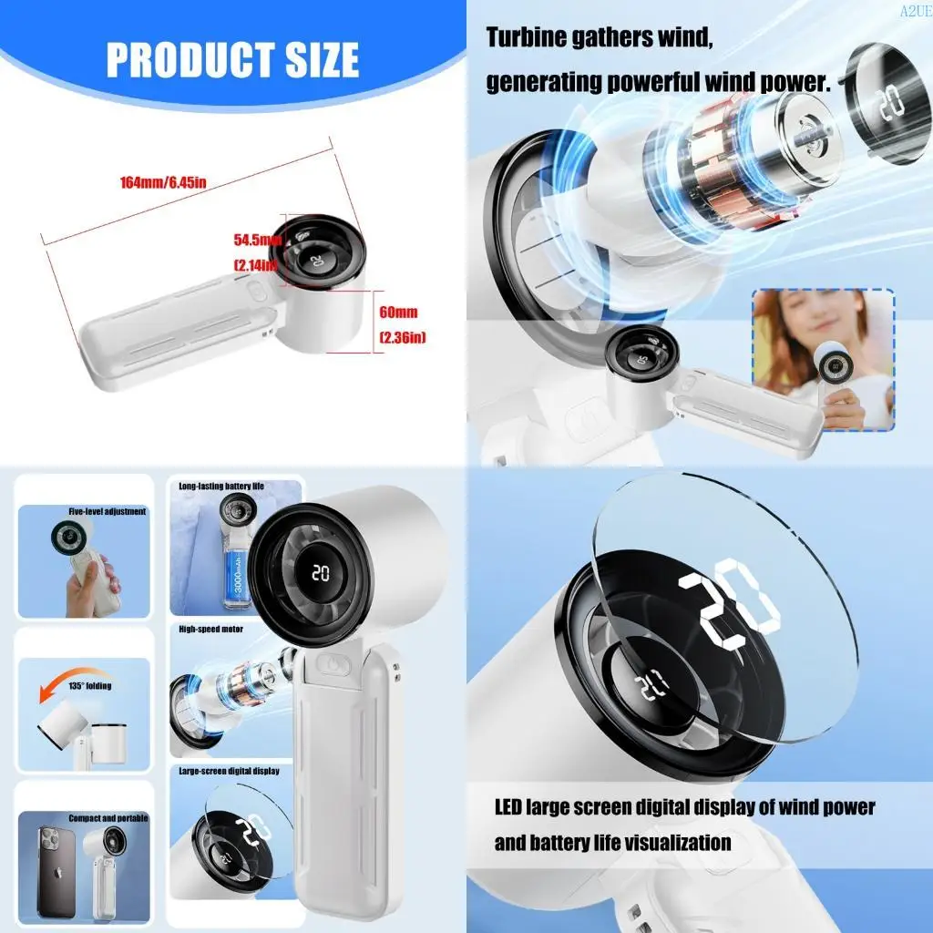 

A2UE Portable Handheld Fean 5 -скоростный складной мини -охлаждающий вентилятор Перезаряжаемый электрический вентилятор со для