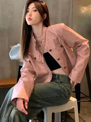 Chaquetas de Moto de Pu para mujer, abrigo Vintage de manga larga, informal, americano, Harajuku, motociclista, Tops Retro de piel sintética