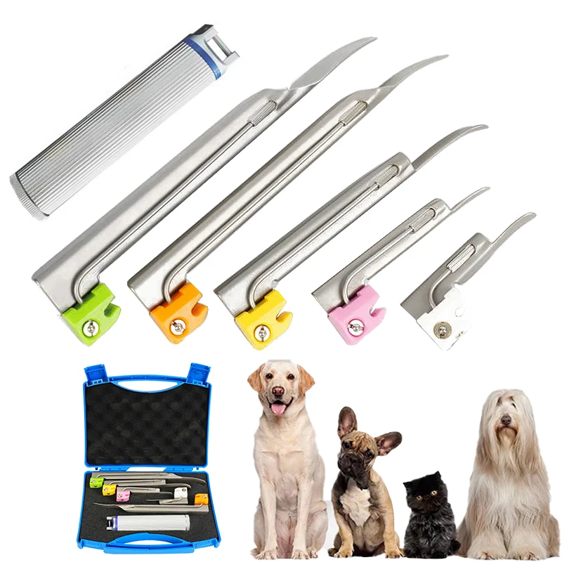 

5 Blades Set Medical Veterinary Anesthesia Oral Mirror LED Tracheal Intubation Direct Animal Laryngoscope Throat Detection Tool