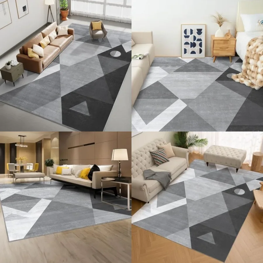 

Washable Modern Area Rug - Geometric Style 5x7 Rugs for Living Room, Bedroom, Machine Washable Rug Soft Non Slip Non Shedding A