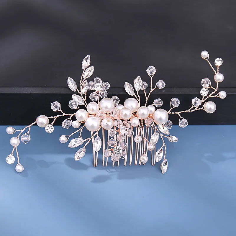 Gold Rhinestone Pearl Color Wedding Hair Combs Rose Gold Hair Accessories For Women Accessories Gold Hair Ornaments Jewelry image 3