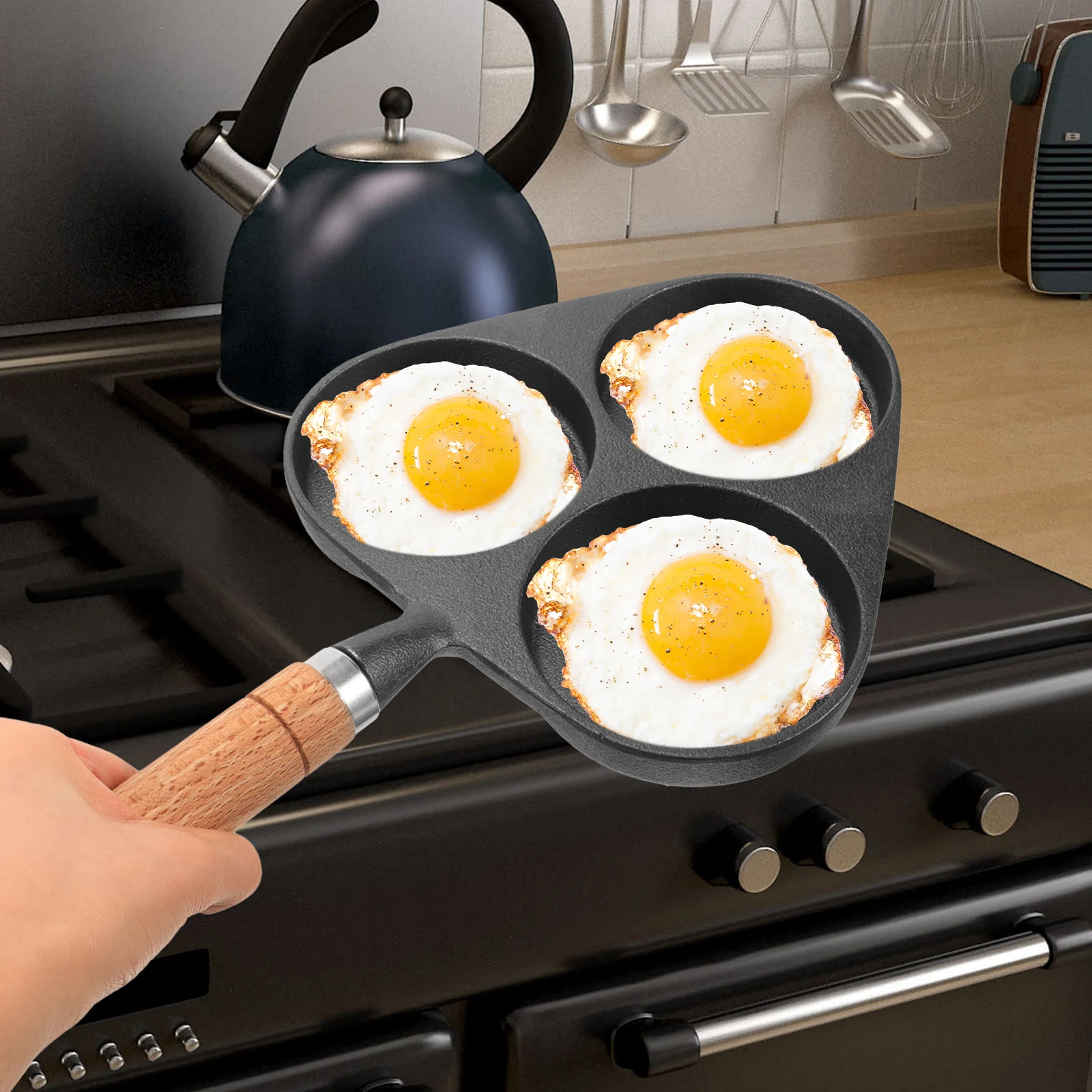 

3 Hole Egg Frying Pan Nonstick Small Frying Pan for Breakfast Eggs Burger Ham Quick Even Heating Easy Clean Cookware Kitchen