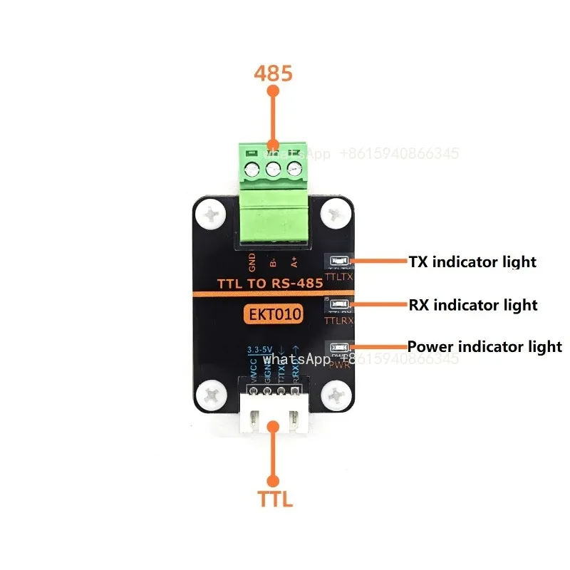 RS485 to TTL Serial Converter Module 3.3V-5V Operating Voltage Max 15Mbps Transmission Speed