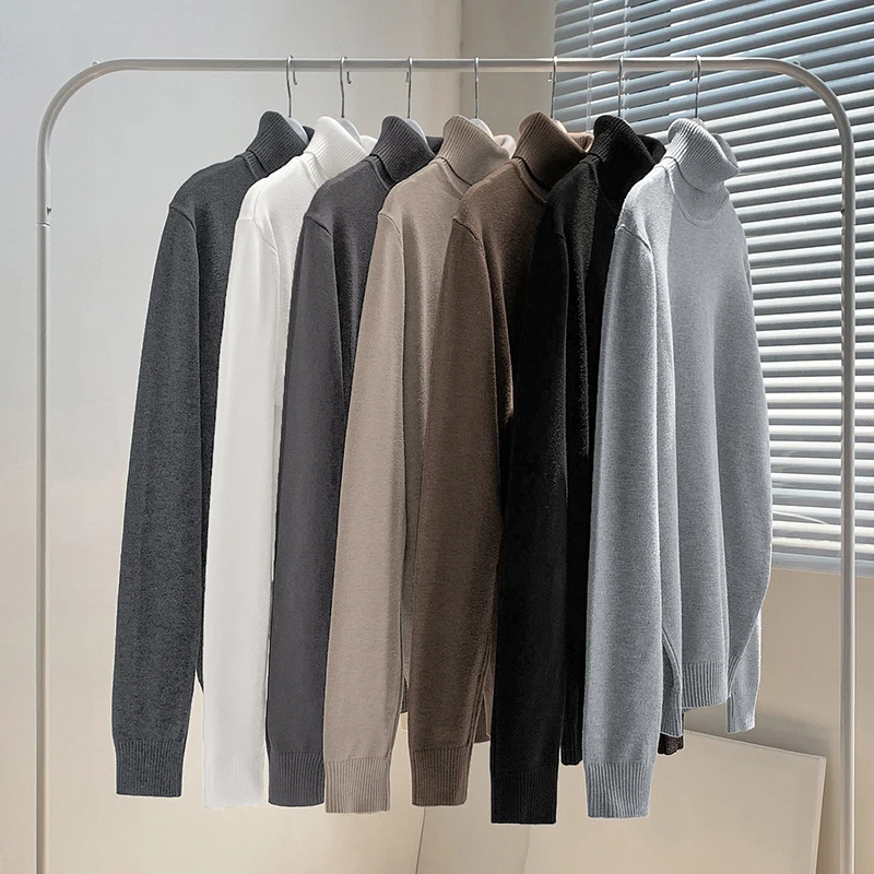 

High Collar Men's Knitwear Color Base Layer irt Trendy Brand Casual Sle Long Sve Breathable Comfortable Fit