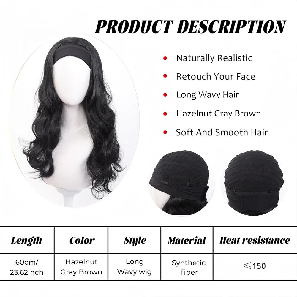 Long Synthetic Wavy Headband Wig for Women Black Wigs with Brown Blonde Highlight 100% Denisty Headband Wigs Glueless Wig Daily