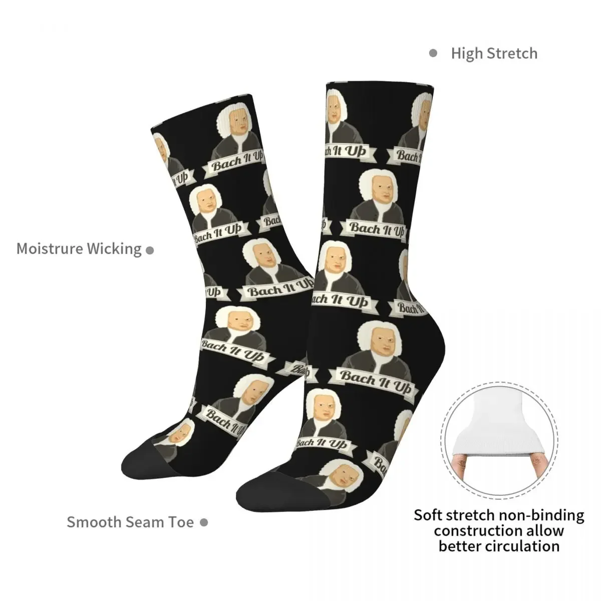 Divertente Bach It Up Johann Sebastian Bach composition Print Socks Harajuku calze assorbenti per il sudore calze lunghe per tutte le stagioni accessori