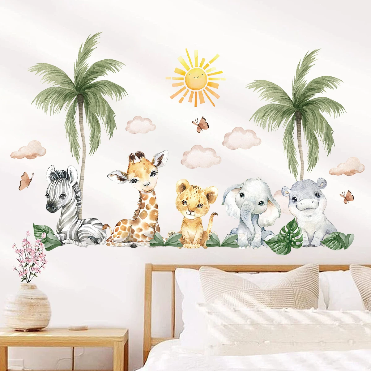 2Pcs Lion Elephant Giraffe Wall Sticker for Children Room Bedroom Wall Decoraiton Kids Room Decor for Living Room Wall Decals