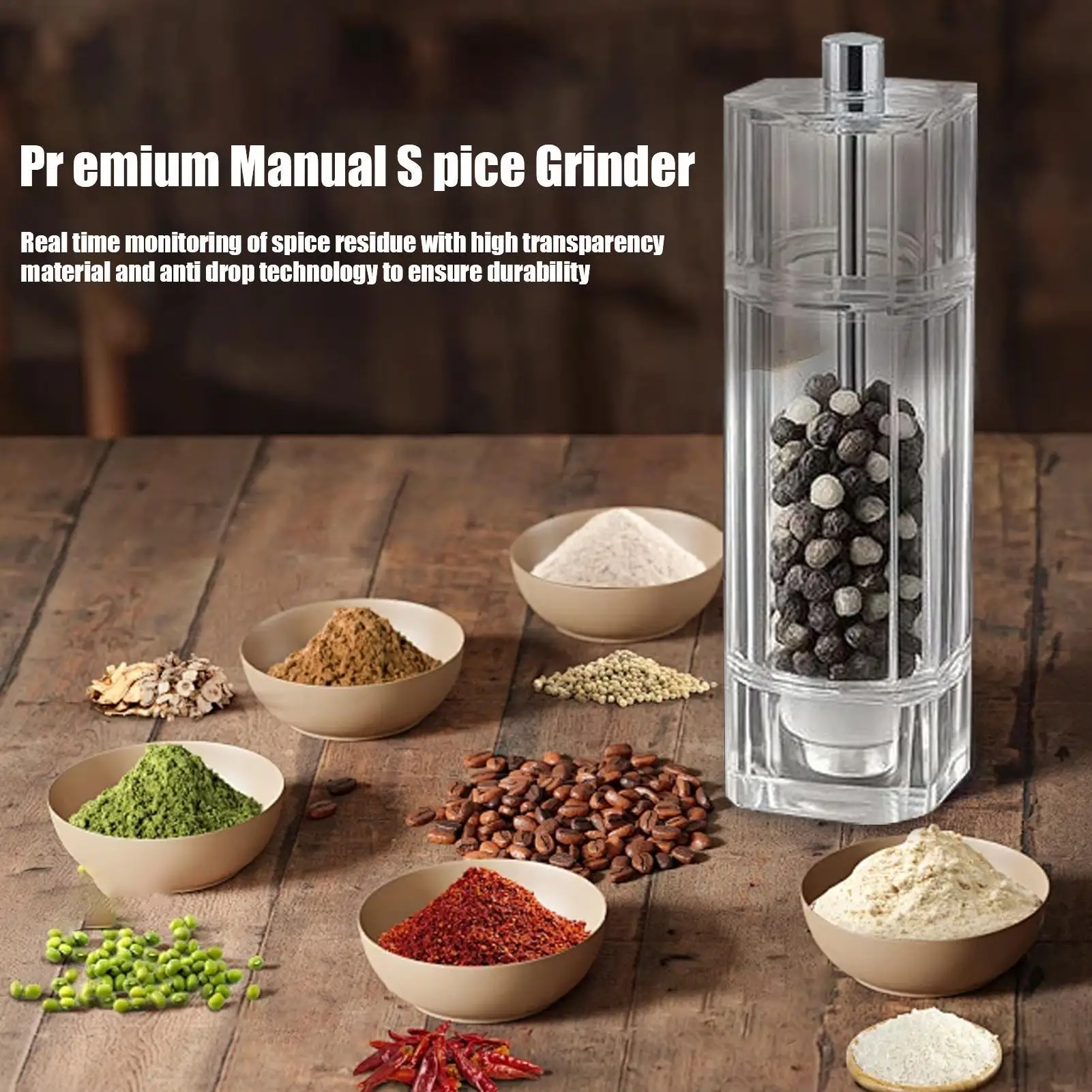 Pepper Mill Manual Clear Pepper Mill Grinder Kitchen Accessories For Grinding Peppercorn Garlic Seasoning Home Food Grill BBQ