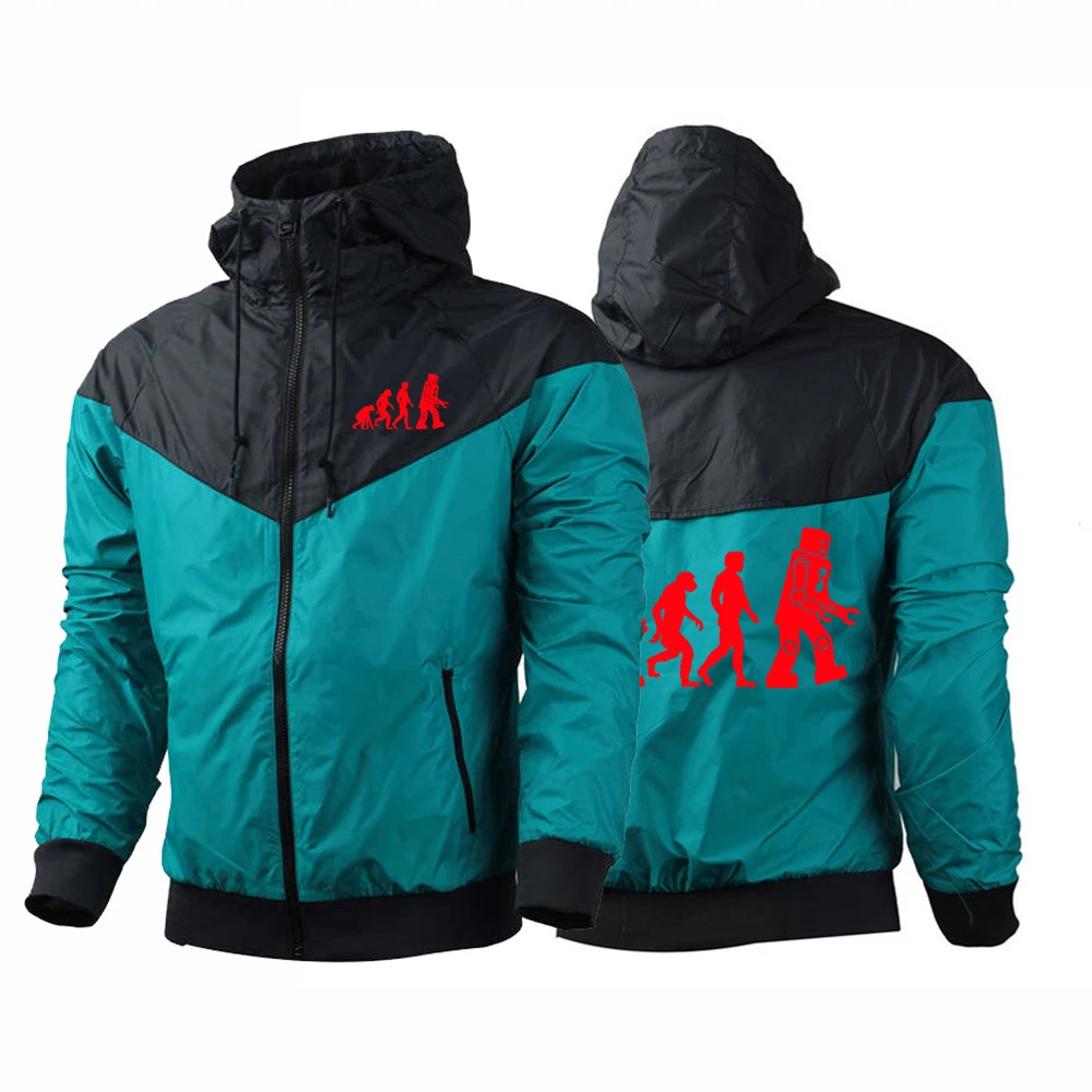 Premium Windproof Jacket Hoodies Evolution Themed funny Logo Print Men's 2026 Spring And Autumn Clean Simple Daily Commute Coat