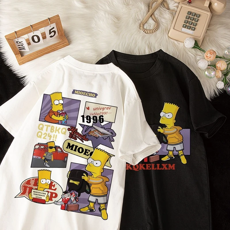 

American Anime The Simpsons Pure Cotton Short Sleeved T-shirt for Men and Women Summer Loose and Versatile Top