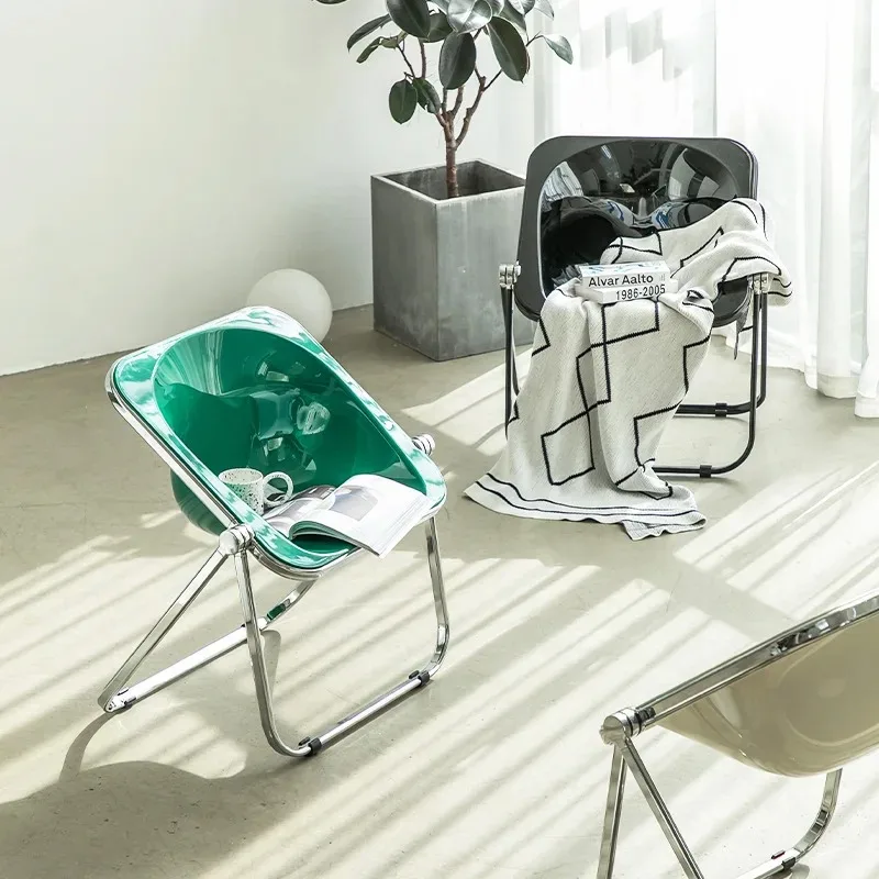 Modern Transparent Acrylic Ghost Dining Chair Minimalist Foldable Plastic Crystal Stool Kitchen Home Restaurant Chaise Furniture