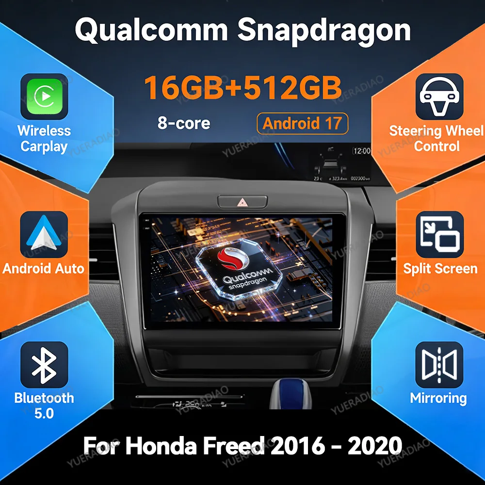Android 17 Car Radio For Honda Freed 2 2016 - 2020 Multimedia Stereo Video Player BT 4G LTE 5G WIFI GPS NAVI 2DIN QLED Head Unit