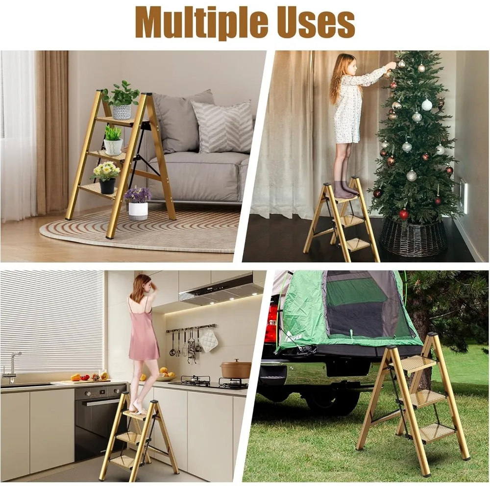 Scaletta pieghevole in alluminio: leggera capacità di 330 libbre, antiscivolo, ideale per armadi e cucine con stabilità a coda lunga F