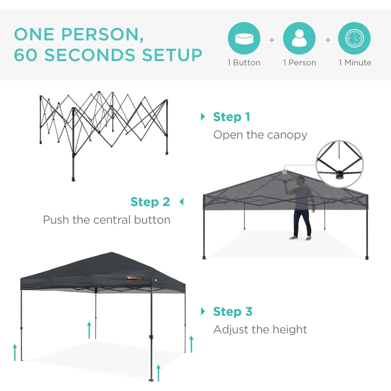 US Best Choice Products 12x12ft 1-Person Setup Pop Up Canopy Tent Instant Portable Shelter w/ 1-Button Push, Case, 4 Weight