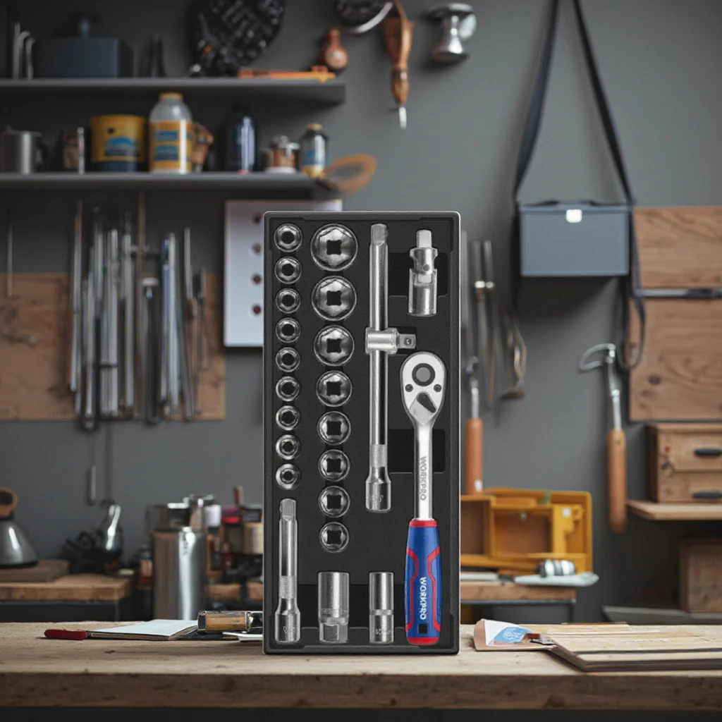 WORKPRO 24PC 1/2" Dr. Socket Wrench Set Mechanical Tools Cabinet Tool Tray