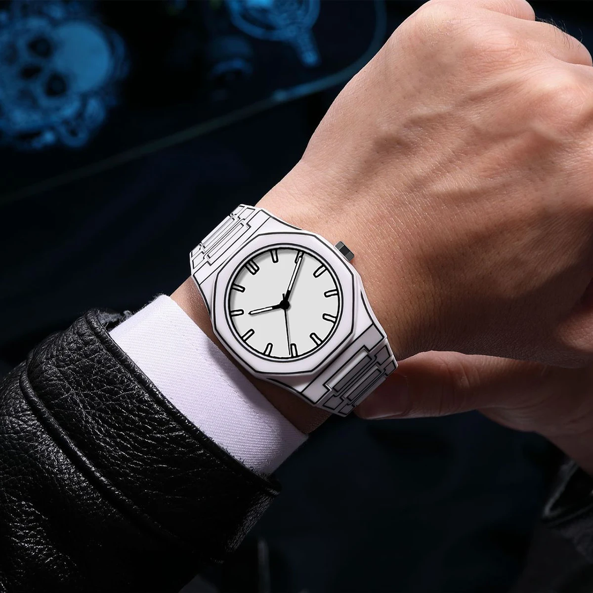 High Quality Black White Classic Anime Line Style Quartz Watch Man Silicone Men Watch Creative Art Male Clock Sport Fashion Gift