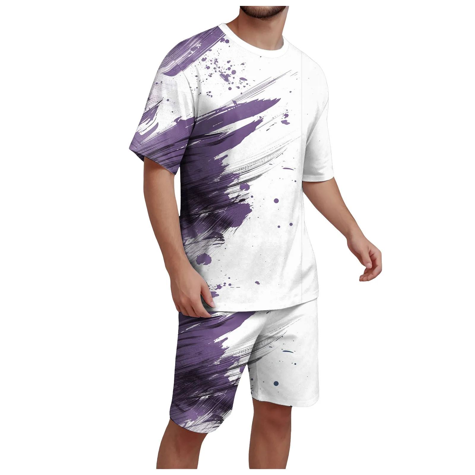 

Tall Mens Suit Men's T Shirt Round Neck Short Sleeves Shorts 2 Pieces Men's Clothes And Pants Flower Mens Suit