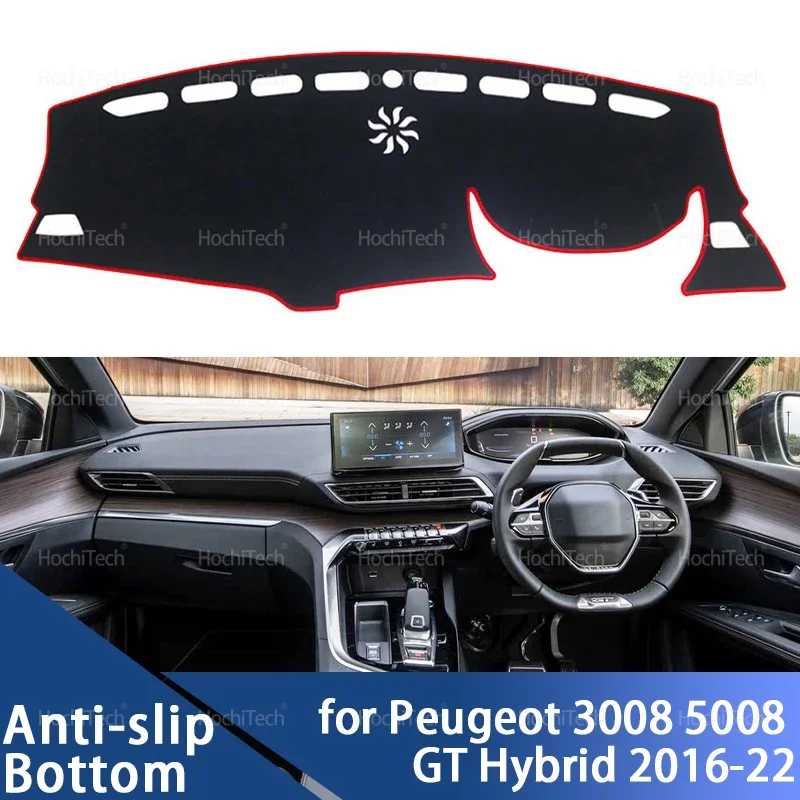 For Peugeot 3008 5008 GT Hybrid 2016-2022 Car Dashboard Cover Avoid Light Pad Instrument Platform Cover Mat Carpet Accessories
