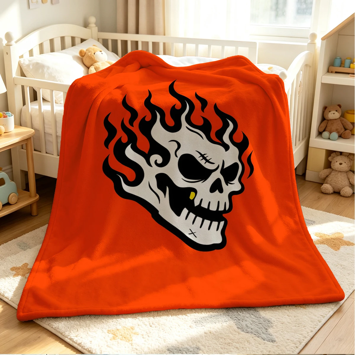Fire Skull Flannel Blanket Warm Soft Halloween Christmas Couch Warm Cozy Decorative Decor Gift for All Season