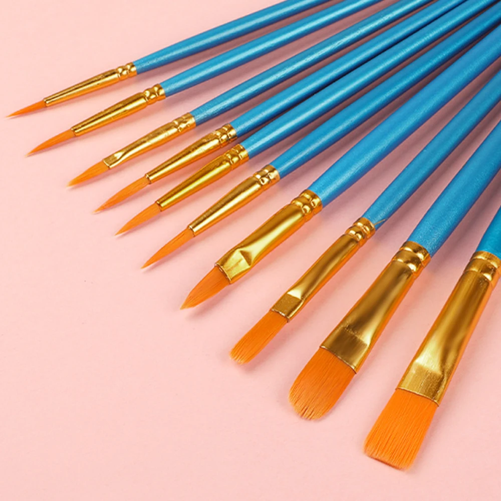 10Pcs Plastic Short Rod Art Painting Watercolor Gouache Oil Brush Multi-functional Nylon Hair Paint Brush Artist Set