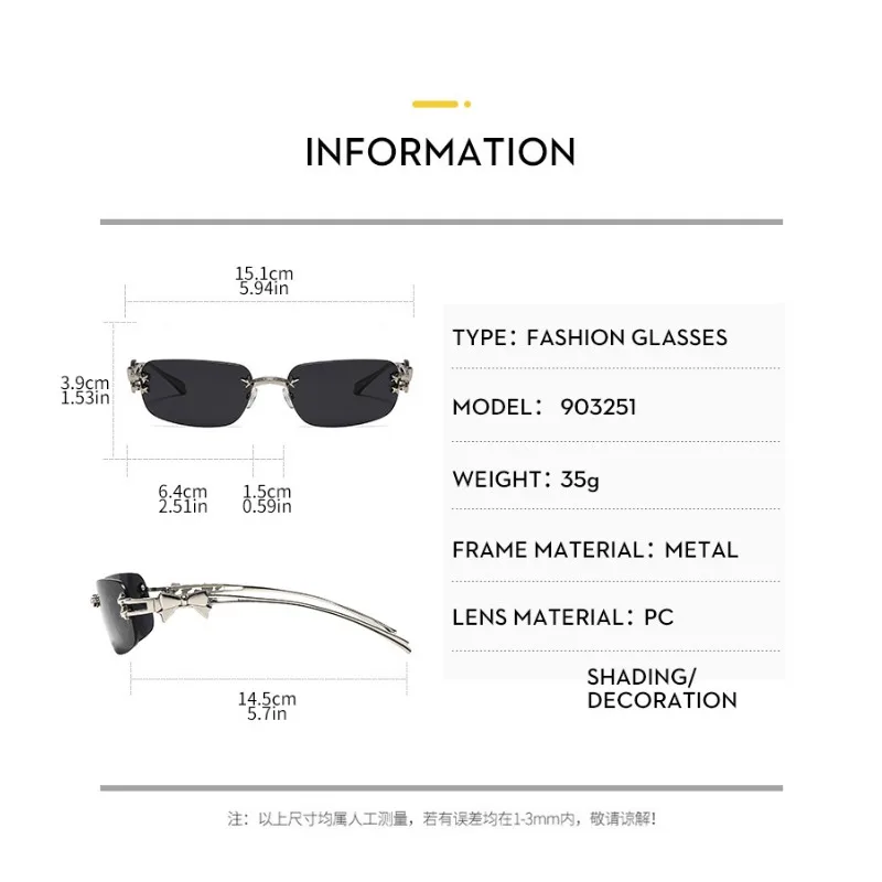 Korean Style Sunglasses for Women Rectangle Shape Rimless Y2K Hot Sexy Women's Glasses Rhinestone Outdoor image 6