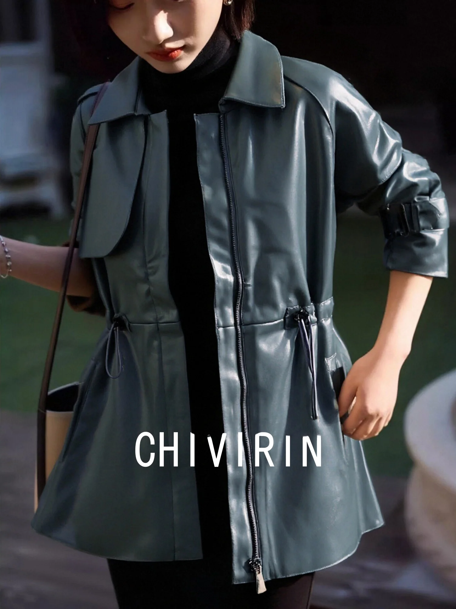 Giacca in Pelle da Donna Stile Coreano Chivirin, Cappotto Casual Slim Fit di Media Lunghezza, Garanzia di Calore per Autunno e Inverno