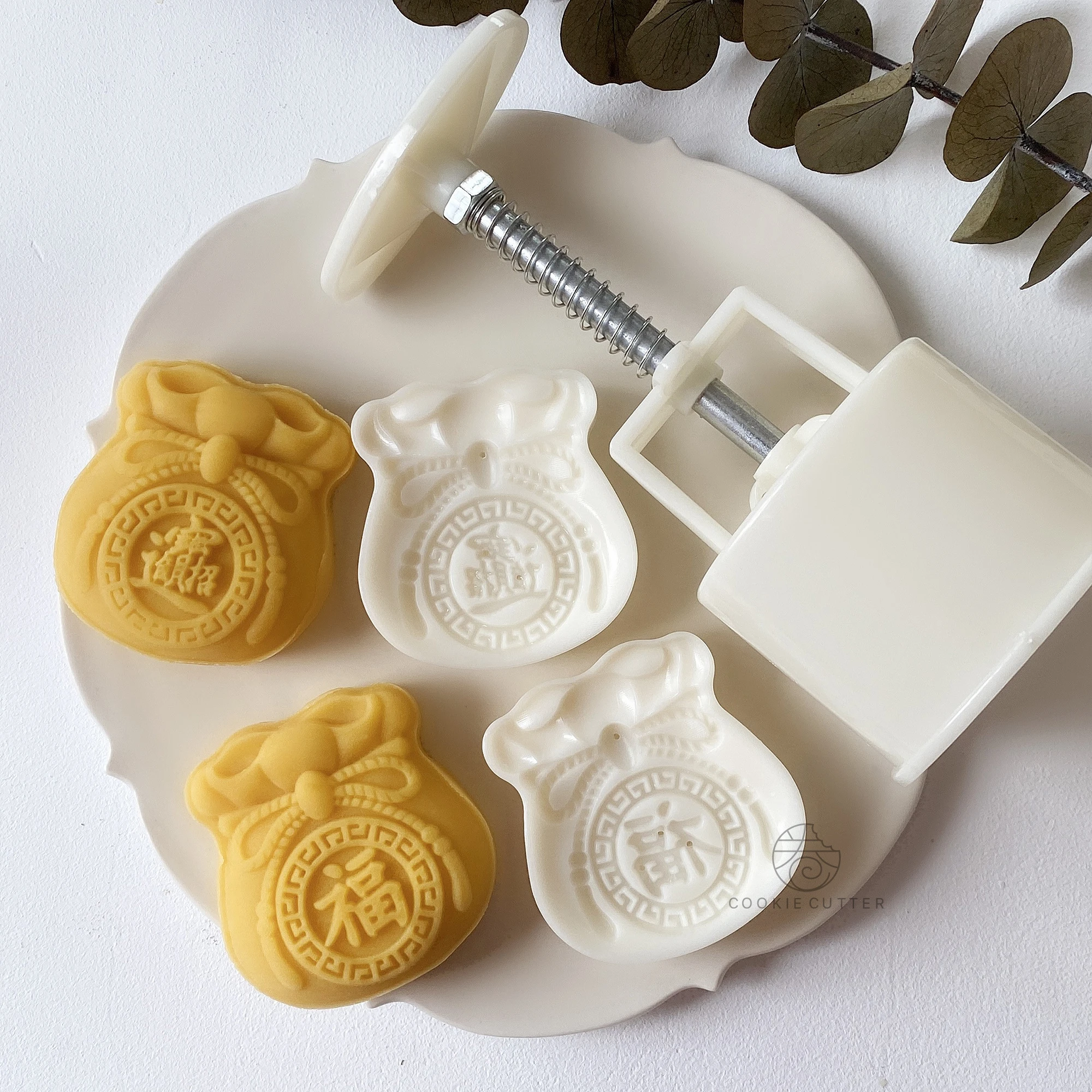 50g/75g 2Pcs/set Blessing Bag Shaped Mooncake Mold New Year's Greetings Baking Mold Hand Pressure Bean Paste Cake Mid-autumn