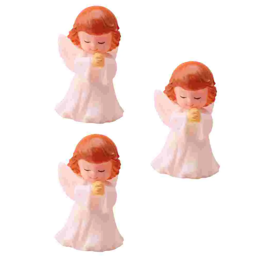 3 Pcs Baby Boy White Angel Figure Praying Ornament Model Decor Accessories Figurine