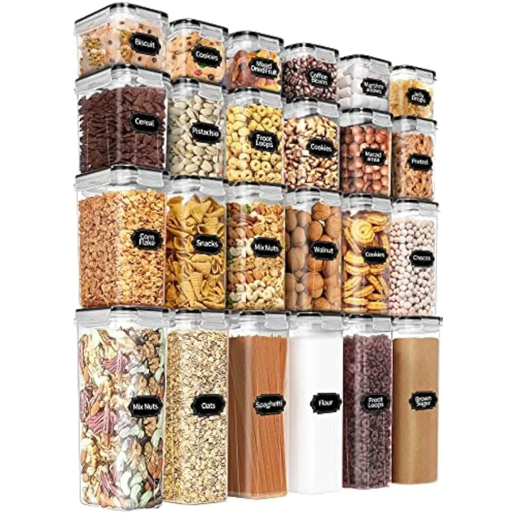 

Airtight Food Storage Containers Set Plastic Leak-Proof Canisters for Cereal, Flour & Sugar Pantry Organization