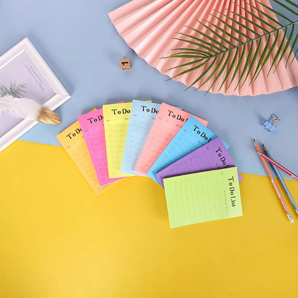 9 Units Fluorescent Paper Message Pads Compact Sticky Memo Stickers Removable Adhesive for Office Home Shop Students Schedule