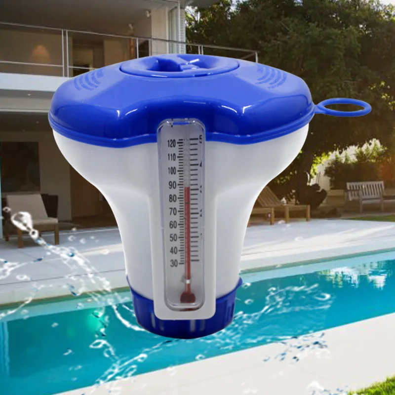 Floating Pool Chemical Dispenser With Thermometer For Swimming Pool SPA Hot Tub Water Treatment Automatic Chlorine Tablet Feeder