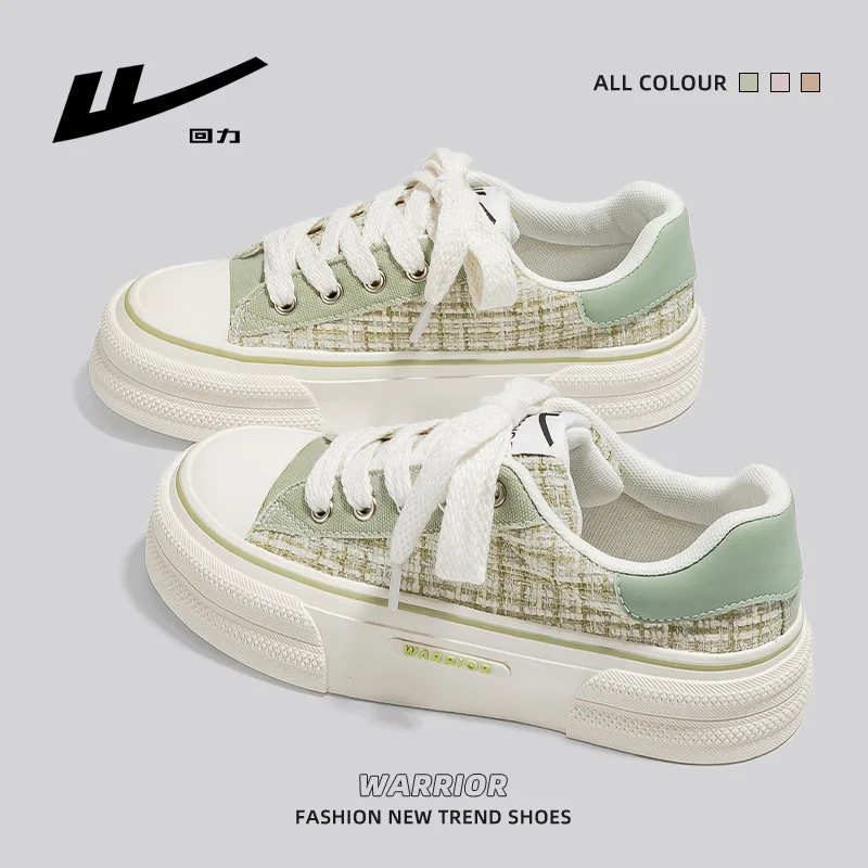 WARRIOR Women's Woven Upper Matcha Green Small White Shoes Platform Shoes Soft Breathable Zapatillas Mujer Female Footwear