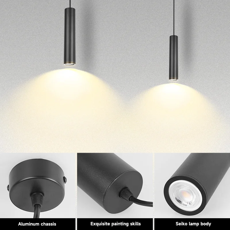 LED Ceiling Chandelier 5W Pendant Light With GU10 Bulb Hanging Lamp Adjustable Length Restaurant Living Room Cylinder Chandelier