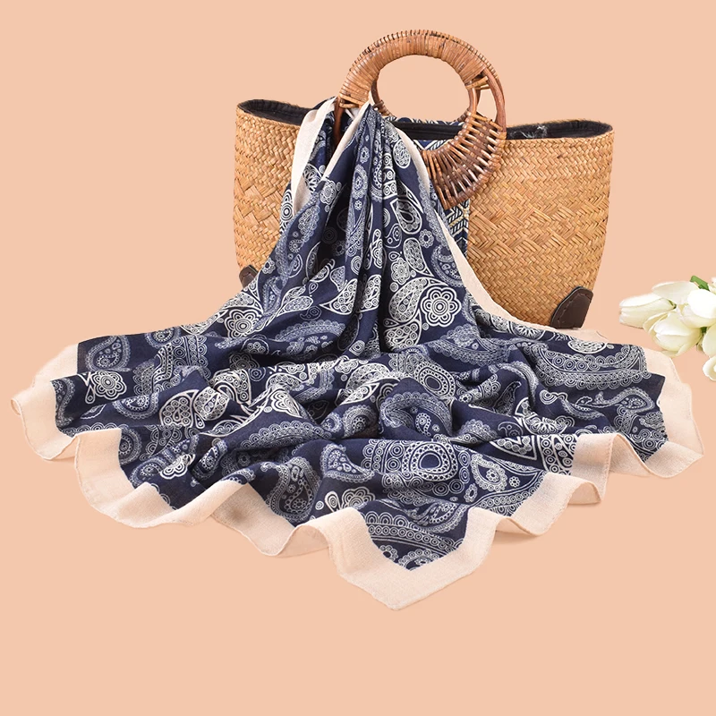 New Style Versatile Fashion Cotton Hemp Cashew Flower Printed Scarf Scarf 90CM Square Scarf