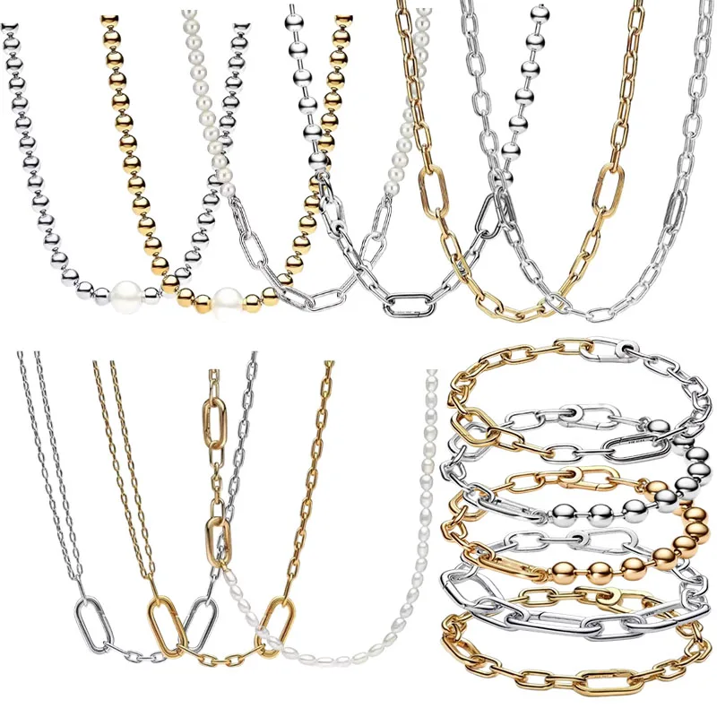 New S925 Silver Lock with Pearl Me Collarbone Chain Temperament Women's DIY Necklace Bracelet, Fashionable Gift Jewelry