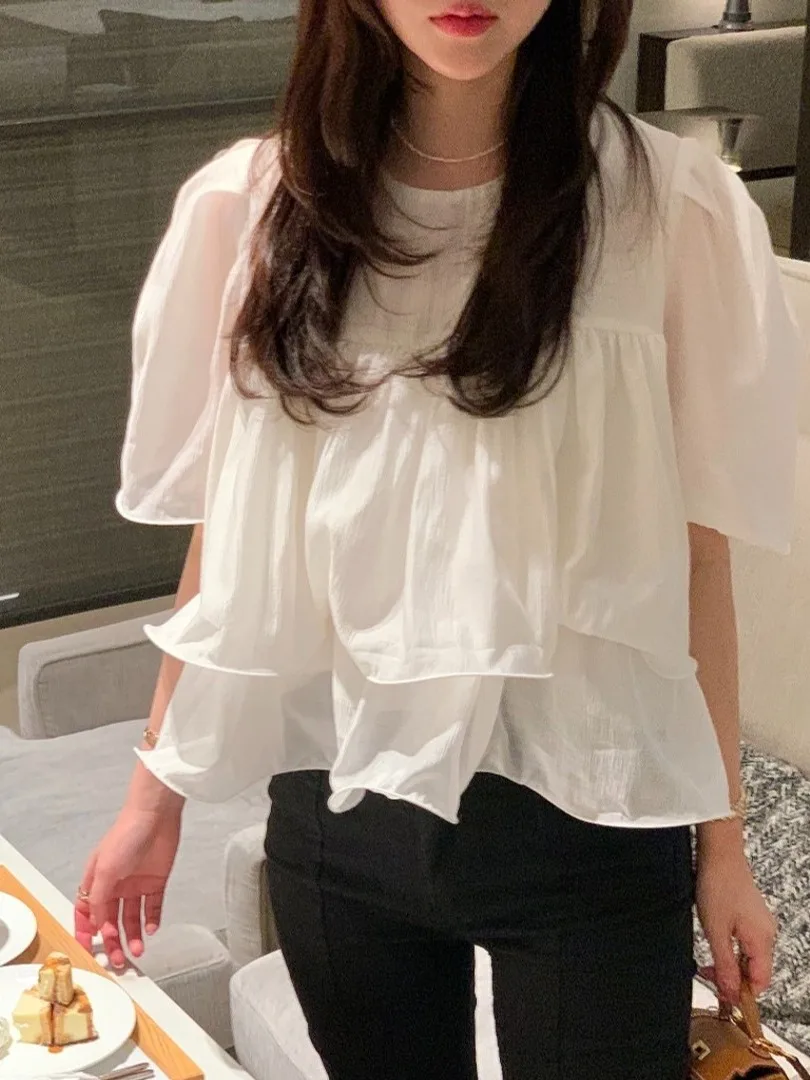 

Faionable Loose Double Layer Design irt Women's Cute Fre Youthful Top Breathable ort Sve Korean Sle Summer