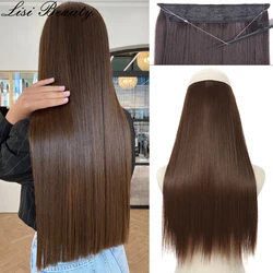 Keine Clips Haar verlängerungen unsichtbarer Draht lange gerade synthetische falsche Haarteil 80cm schwarz braun blonde Frisur