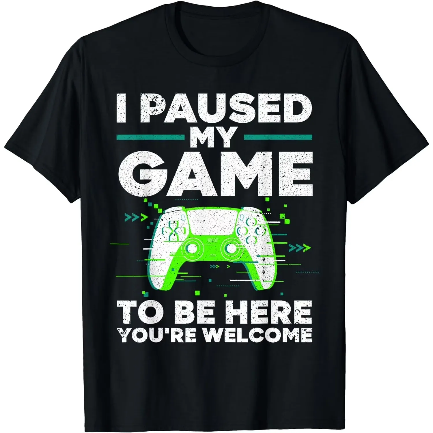 Paused My Game Graphic Tee Funny Controller Print Short Sleeve Crew Neck T-Shirt for Men