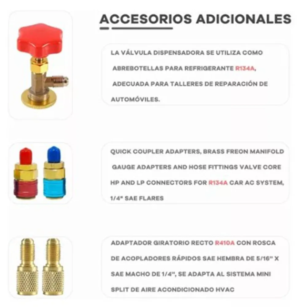 Alloy Manifold Gauge Set Quick Coupler Vacuum Gauge AC Diagnostic Manifold Gauge Set With Metal Hanging Hook 3-Color Hoses