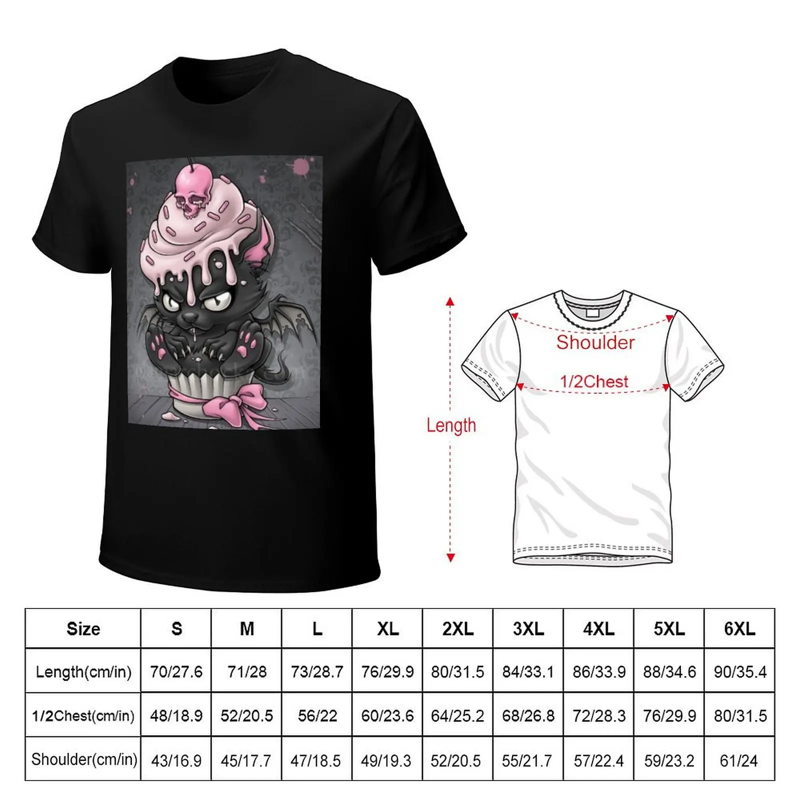Goth Kitty in Cupcake T-Shirt t shirts with prints T-Shirt