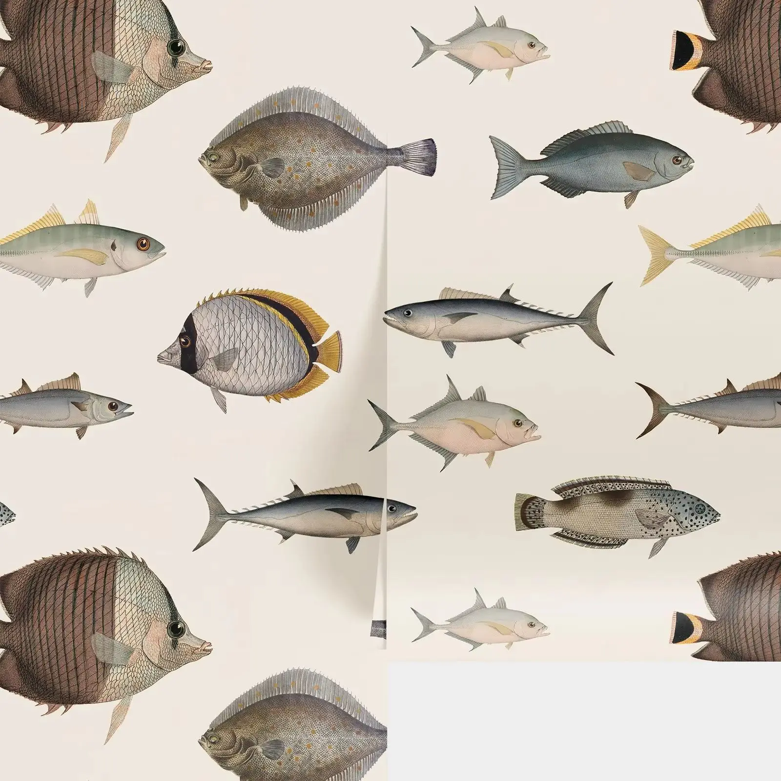 Vintage Animal Wallpaper Peel and Stick,Ocean Sea Fish Pattern Wall Paper For Home Decoration.Self-adhesive Or Traditional Paper