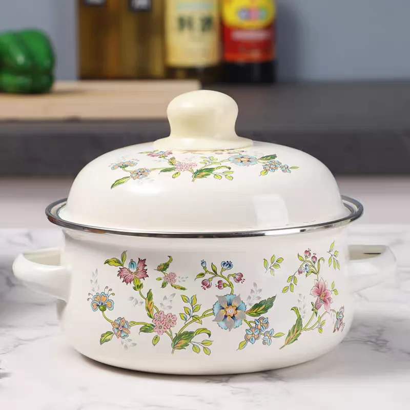 

New Thickened Enamel Soup Pot Kitchen Cookware Stew Pot Baby Supplement Bowl Hot Milk Pot