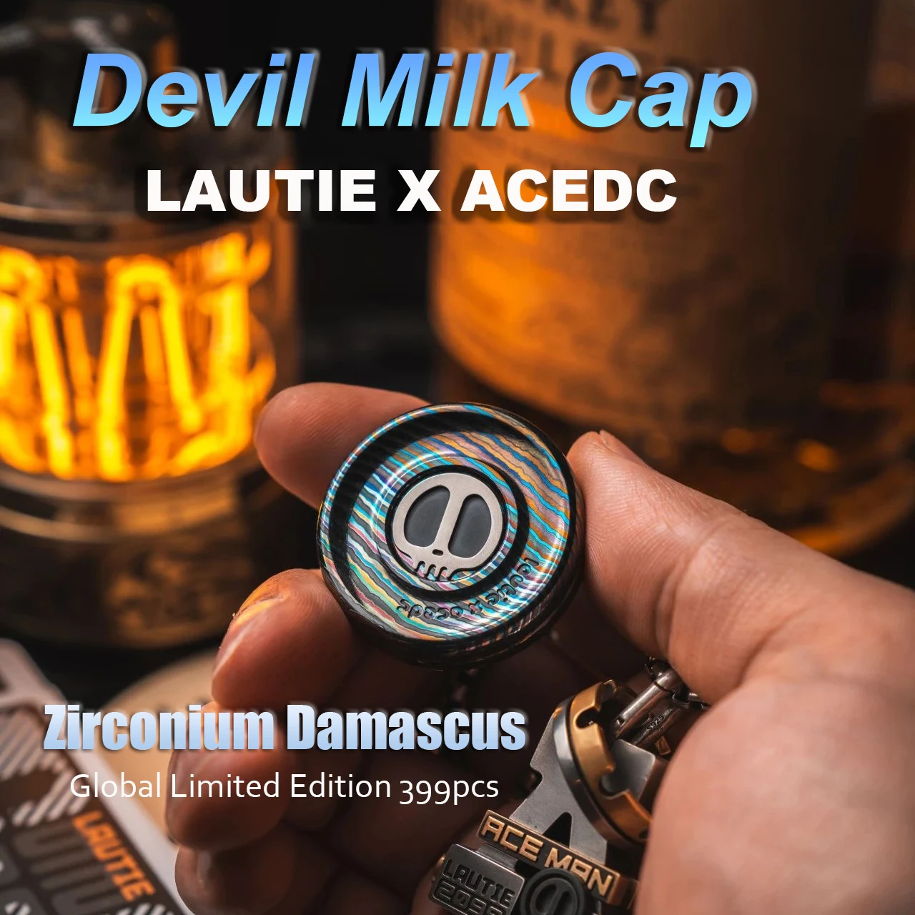 

Lautie ACEDC Co Branded 2099 Series Devil Milk Cap Pop Coin Zirconia Damascus Decompression Toy Global Limited Edition 399pcs