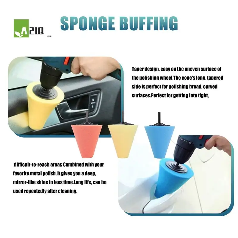

A21Q -9PCS 1/4Inch Shank Sponge Buffing &Polishing Cone For Automotive Car Wheel Hub Care,Metal Polish Buffing Polishing Ball