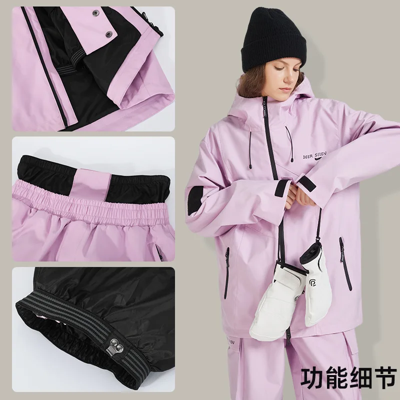 بدلة تزلج 3L بدلة تزلج نسائية للجنسين مقاومة للماء وقابلة للتنفس وقفل درجة الحرارة وسراويل تزلج دافئة مقاومة للبرودة #2