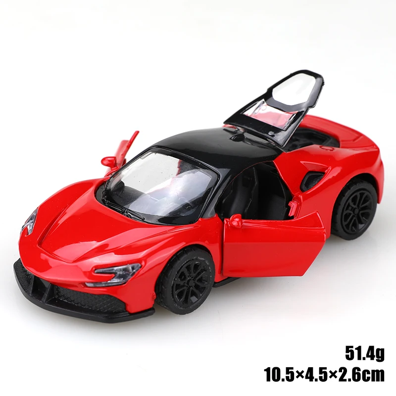 (Bagged) 1:43 Die-Cast Metal Car, Imitation SF90 Pullback Racing Car, Alloy Car Model, Three Doors That Can Be Opened, Boy's Toy