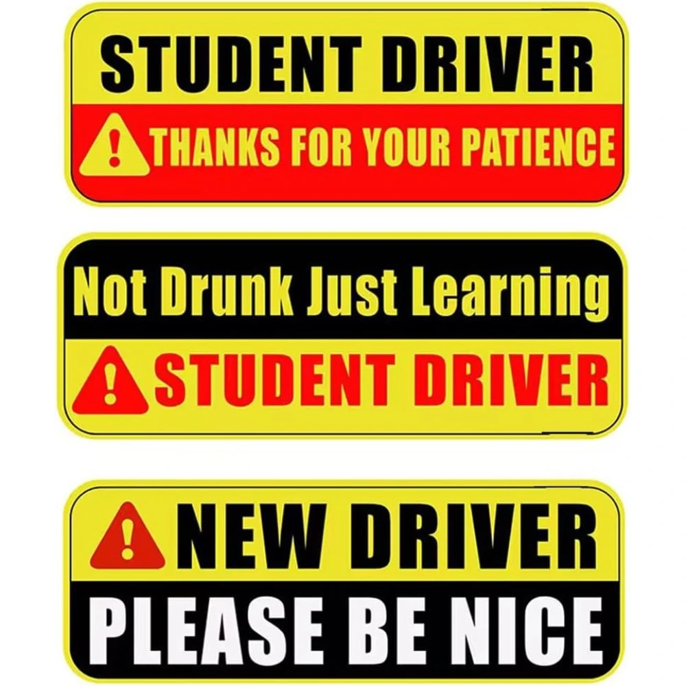 3Pcs Cute Student Driver Car Magnets, Yellow New Driver Safety Warning Decals, Ideal Gift for Beginner Young Drivers