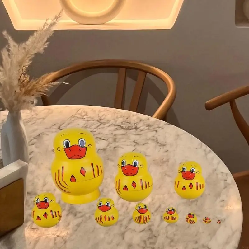 76HF Set of 10 Handcrafted Decorations Yellow Duck Nesting Dolls for Children