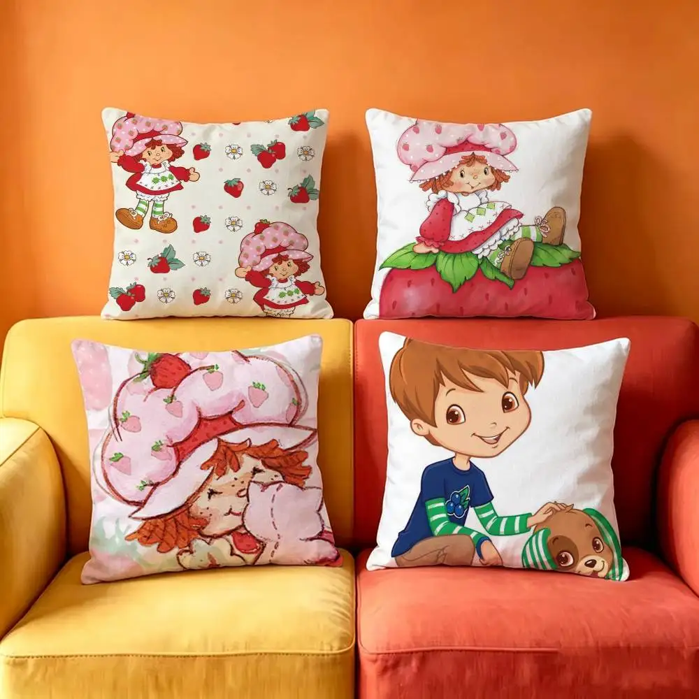 S-Strawberry Shortcake Berry Square Double-Sided printed Pillow Case Bedroom Bedside Pillow Sofa Cushion Cover